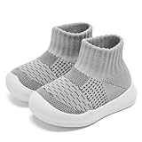 Baby Shoes Girls Boys Breathable Baby Sock Shoes with Non Slip Soft Rubber Sole Infant First Walking Sneaker Toddler Slipper Lightweight 12-15 Months Grey