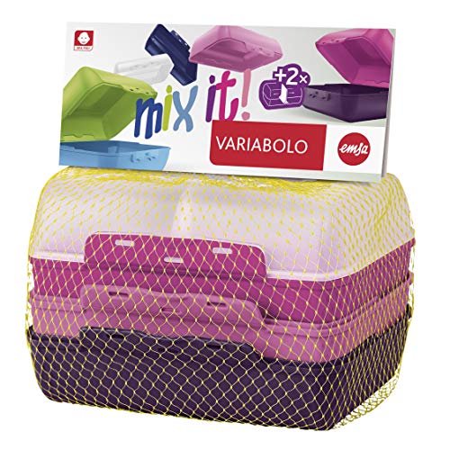 Emsa 517052 Variabolo 4‑teiliges Frischhaltedosen Girls-Set, 16 x 11 x 7 cm, beidseitig zu öffnen, platzsparend ineinander stapelbar, rosa