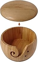 Vista 2 de Kakalote Tazón de madera hecho a mano, cuenco de almacenamiento de hilo con tapa, dispensador de soporte de hilo para ganchillo, organizador