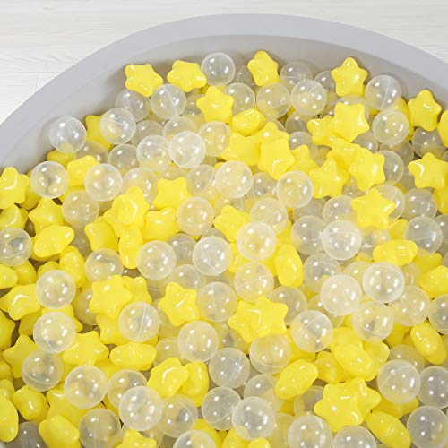 N+A Ball Pit Balls with Stars - Macaron Balls for Filling Ball Pit, Play Tent Playpen Baby Playhouse, 100 Balls, Color Yellow and Transparent