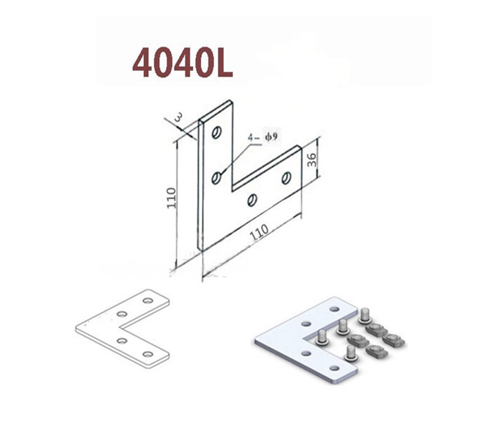 T-förmige Winkel Klammern 5PCS T/L Stecker Verbindung Aluminium Profil Langlebige Platte Form Ecke Joint Halterung for 2020/3030/4040(5pcs 4040L)