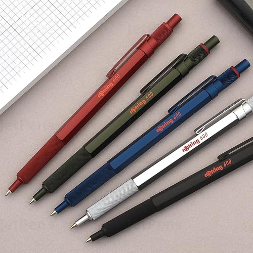 Image of rOtring 600 Ballpoint Pen, Medium Point, Black Ink, Black Barrel, Refillable - Smooth Writing, Non-Slip Grip