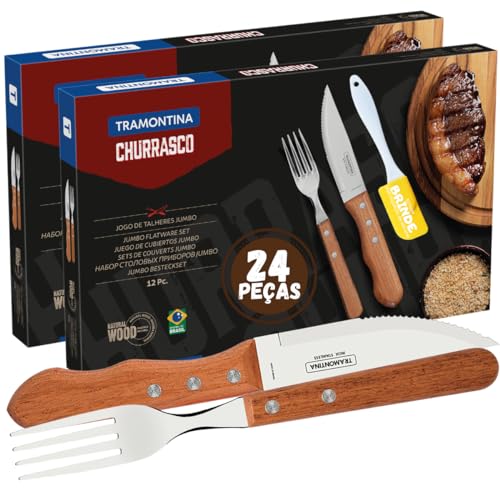 Faqueiro Jumbo Para Churrasco Com 24 Peças Inox e Cabos de Madeir...