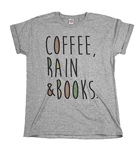 buzz shirts Coffee Rain and Books - Mens Or Womens Cosy Autumn Novelty Organic Cotton T-Shirt