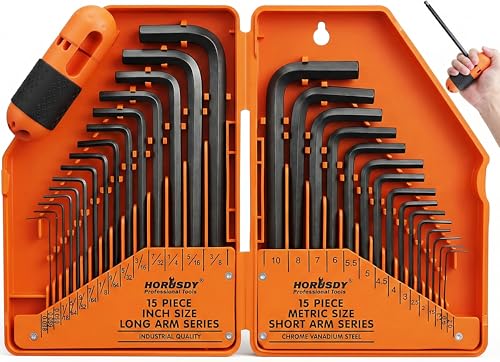 Image of HORUSDY 32-Piece Hex Key Set with Another Torque Handle, Allen Wrench Set Inch /Metric MM(0.7mm-10mm) SAE(0.028 inch-3 /8)