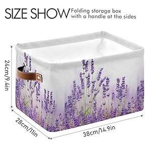 Lavender Flowers Storage Basket Bin Large Cube Storage Box Canvas Collapsible Storage Organizer for Home Office Closet 15 L x 11 W x 95 H