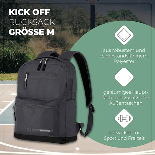 Travelite Handgepäck Rucksack mit gepoltertem Laptopfach, Laptop Rucksack 13 Zoll, KICK OFF, Tagesrucksack für Urlaub und Sport, 40 cm, 17 Liter
