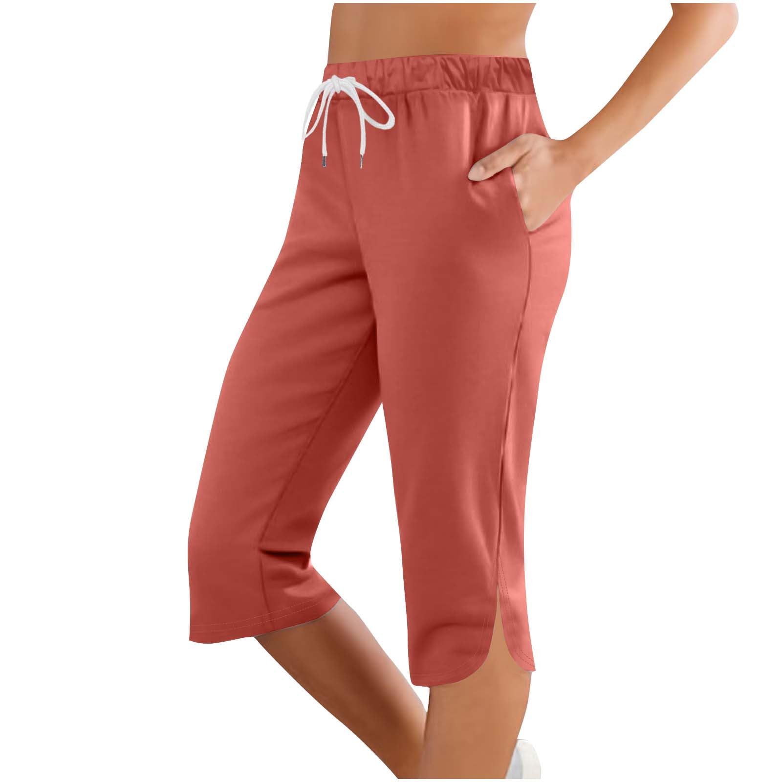 Women Capri Pants Summer Cut Out Side Casual Fashion Drawstring Soft Comfort Capris Workout Running Cropped Jogger — view 31