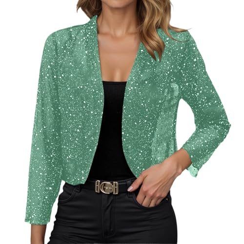 Elegante chaqueta de manga larga y ligera para el tiempo libre y reluciente en la parte delantera para prendas exteriores transpirables y holgadas para salidas diarias y reuniones sociales., Verde