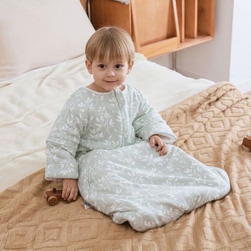 Image of HOUSBAY Baby Sleep Bag Wearable Blanket Sleep Sack with Detachable Sleeves 2.5tog Unisex Baby Sleeping Sack With 2-Way Zipper