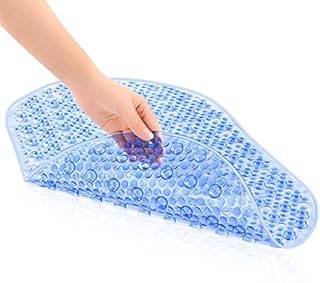 OTraki Bathtub Mat Non-Slip with Suction Cups Bath Mat for Tub for bathroom Anti Mould Machine Washable Oval Shower Mat with Drain Holes 69x39cm Clear Blue