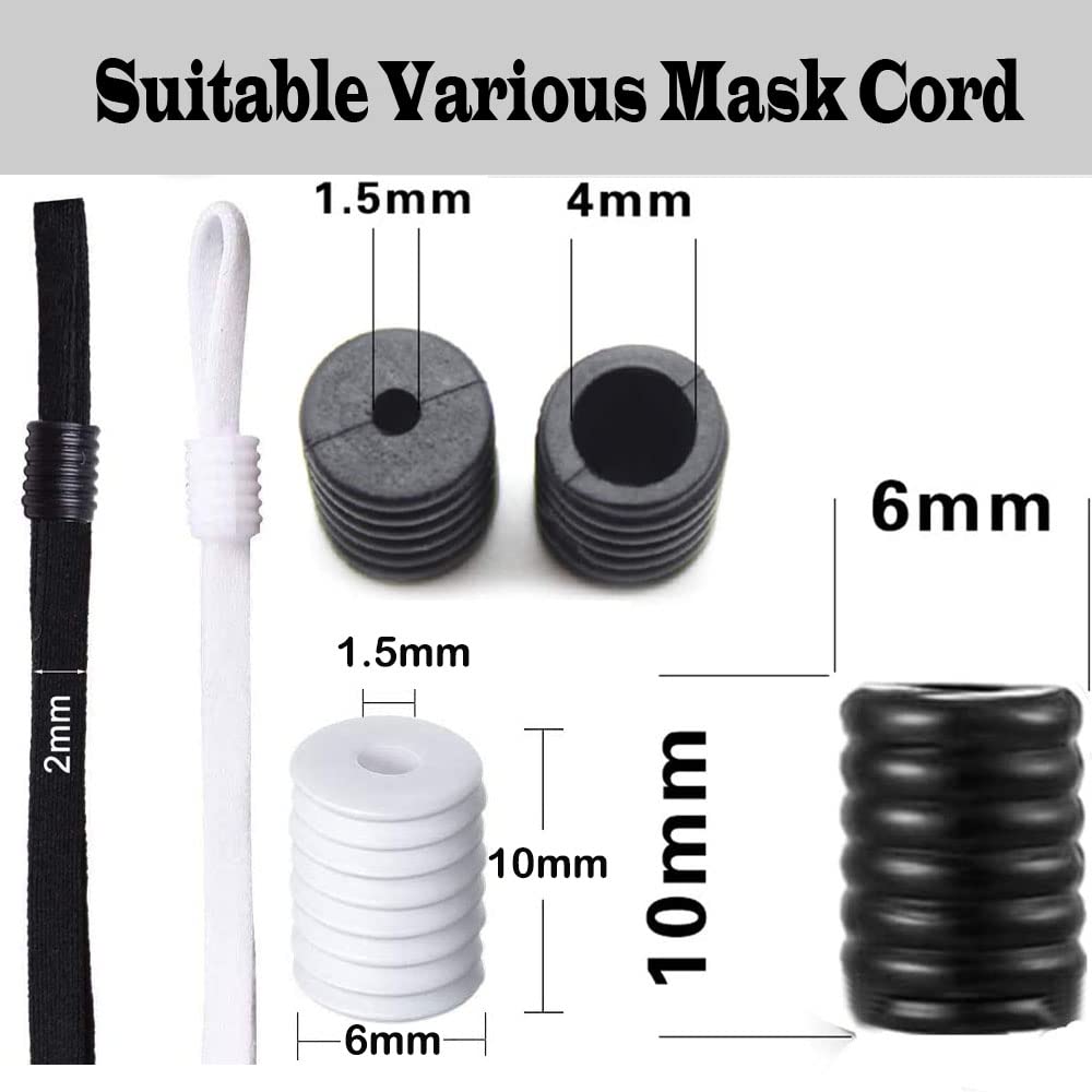200PCS Silicone Cord Locks For Masks – Adjustable, Soft & Non-Slip (White & Black Mix)