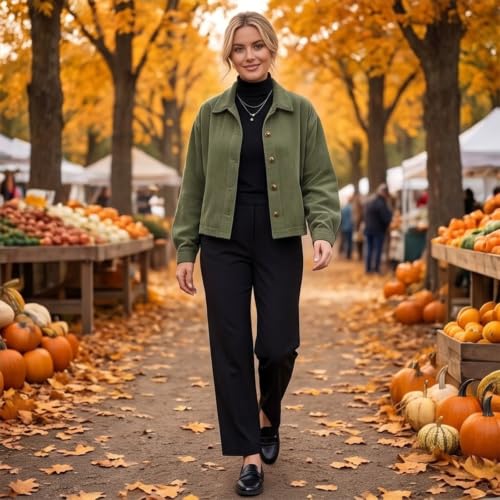 Fall Coats for Women Corduroy Jacket Cropped Cardigan Button Down Shacket - image 5