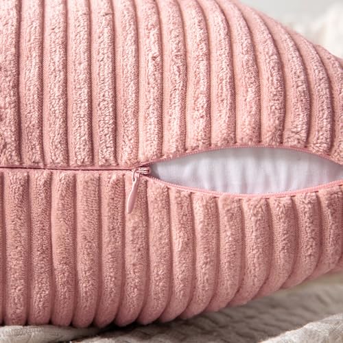 Image of MIULEE Blush Pink Decorative Throw Pillow Covers for Couch 18x18 Inch | 2 Pack, Boho Farmhouse Pillow Covers, Soft Cross Corduroy Patchwork Textured Cushion Cases For Bed Sofa
