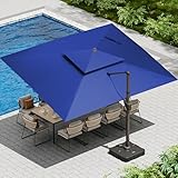 Ombrellon 10 X 13 FT Cantilever Patio Umbrella with Base Included Outdoor Heavy Duty Double Top Windproof Rectangle Offset Umbrellas with 360-degree Rotation for Pool Deck Backyard, Navy