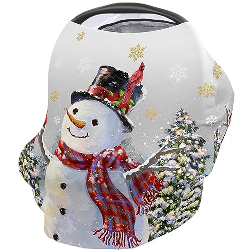 Nursing Cover for Breastfeeding Scarf, Winter Snowman Snowflake Xmas Tree Gray Christmas Baby Car Covers Super Soft Multi Use for Canopy Shopping Cart Cover Blanket Stroller Cover