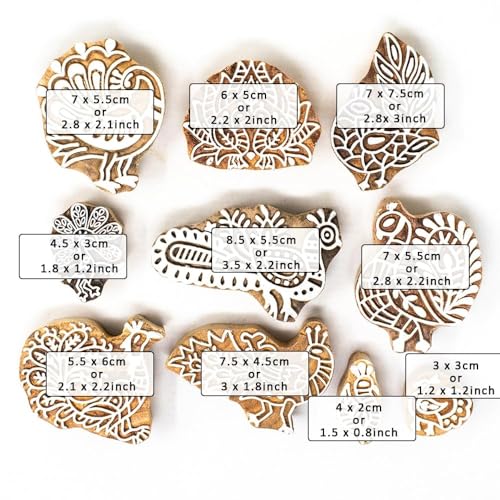 Image of RENIQ Wooden Printing Block for Fabric & DIY Craft | Handcrafted Indian Design Stamp for Textile, Pottery, Mehndi & Home Decor (Multicolor20)