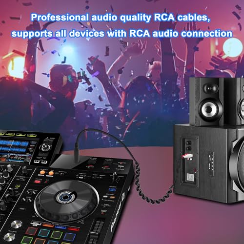 JSADZKJ 6.35mm to 2 RCA Stereo Audio Cable 1/4 TRS Male to Dual RCA Male Splitter Cable Gold-plated Coiled 1/4'' to 2 RCA Audio Cable for Amplifiers Mixers Speakers 14 in/35cm - Image 4