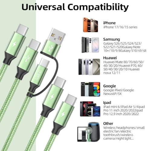 Image of USB A /C to USB C Cable, 4 in 2 Type C Multi Charging Cable [2 Pack, 5FT]