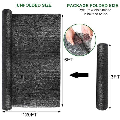 Image of winemana 120x6 FT Outdoor Shade Cloth for Garden & Plants - 90% Large Black Mesh Tarp, UV Resistant Woven Shade Fabric for Greenhouse Farm Row Cover Vegetables Sun Protection Poultry Run