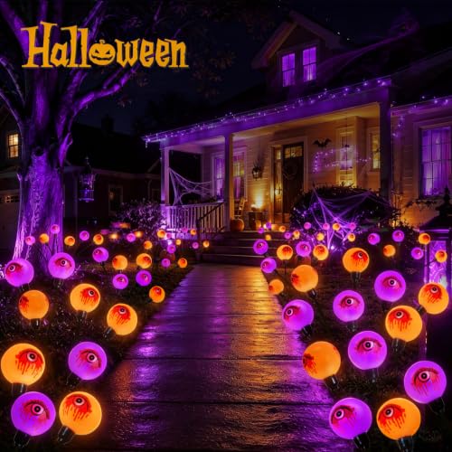 EEW Solar Halloween Decorations Outdoor 6 Pack Eyeball Lights Orange Purple - image 8