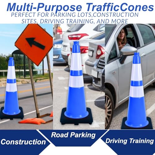 Image of BESEA 8 Pack 28 Inch Blue Traffic Cones with Wide Weighted Base