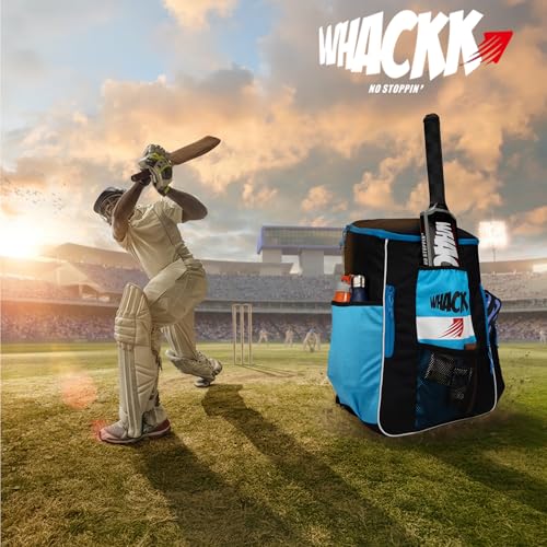 Image of WHACKK Villiers Junior Cricket Kit Bag Blue Black|51L Capacity with Bat Pocket, Mesh Pocket, Multiple Compartments & Easy Carry Design