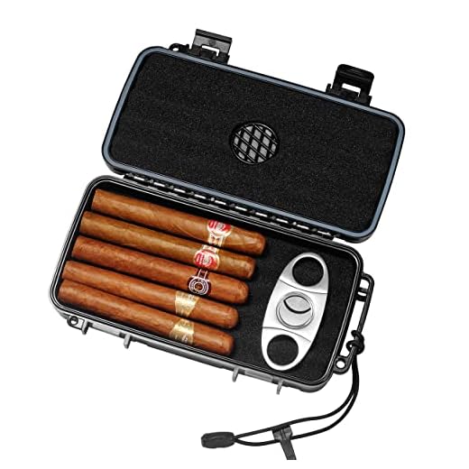 PrimeZone Humidor Travel Cigar Case - Portable Cigar Box with Humidifier & Cigar Cutter, Humidor for 4-5 Cigars, Gift for Cigar Aficionado, Waterproof Crushproof, Airtight