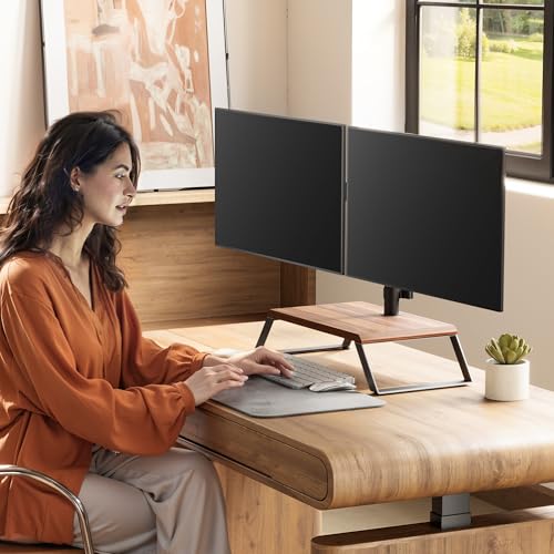 Image of AOKCOS Dual Monitor Stand Riser for 12-27 Inch Computer Screens, Freestanding Double Monitor Stand for Desk, Adjustable Dual Monitor Mount Each Arm Hold up to 22lbs, VESA 75x75 /100x100mm