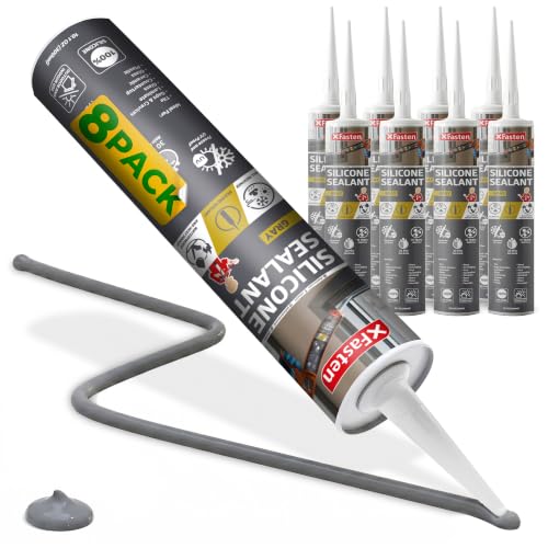 Image of XFasten Gray Silicone Caulk Bulk 10.1 oz 8-Pack Gray Caulking Waterproof
