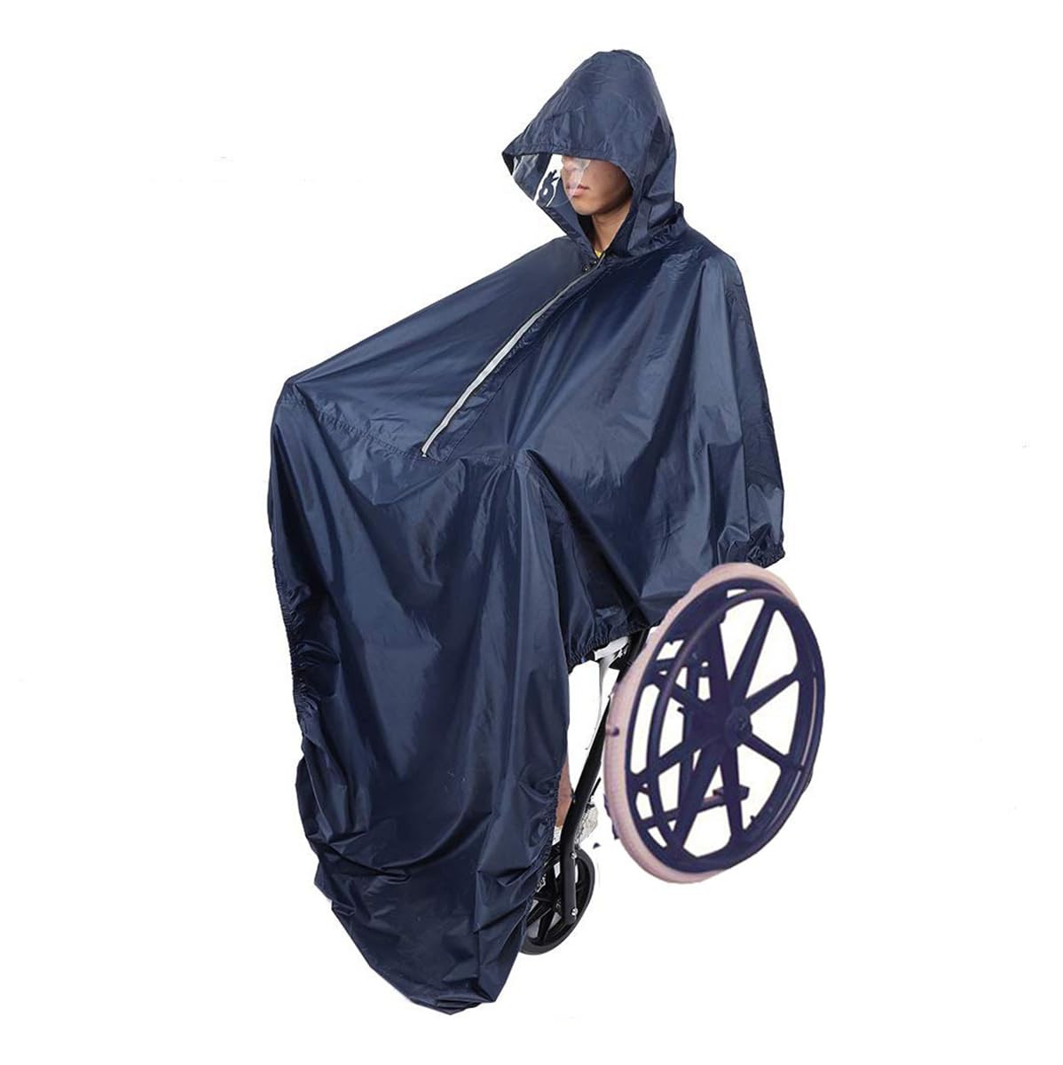 TBDdsd Cycling Raincoat, Poncho Raincoat for Wheelchair,Rain Cape Hooded Reflective Strips Cape/K Blue