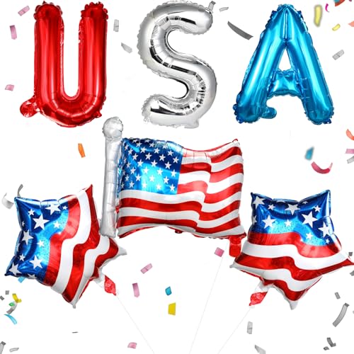 Red White and Blue Balloons 6 PCS 4th of July Decorations Outdoor Patriotic Garland Arch Kit American Flag Aluminum Foil Balloons Fourth of July Independence Day Memorial Day Veteran USA Party Favors