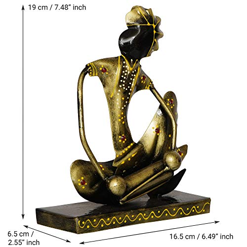 Image of eCraftIndia Iron Handcrafted Musician Man Statue Playing Dholak Musical Instrument Human Figurine Decorative Showpiece for Office, Home Decor, Ideal Gift for Birthdays, Housewarming, and Music Lovers
