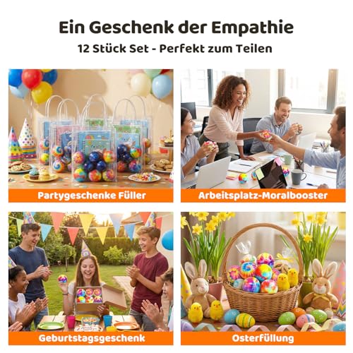 Koogel 12 Stück Stressbälle Tie-Dye, Anti-Stress-Bälle zum Stressabbau & Entspannung, Knetball zur Linderung von Angst, Mitgebsel Kindergeburtstag & Büro Gadget für Erwachsene