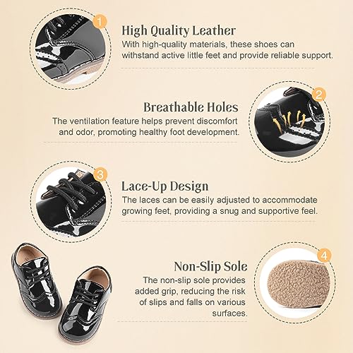Image of KIDSUN Toddler Dress Shoes Boys Girls Lace Up Oxford Shoes School Uniform Loafer Flats Casual Wedding Party Shoes