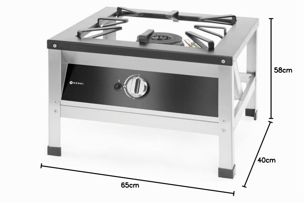HENDI Fogón de Gas Profesional Hokker XL para Uso en Interiores, con Termopar y Encendido Electrónico, Compatible con Gas Propano y Butano, 10,8kW, 580x650x(H)400mm, Acero Inoxidable