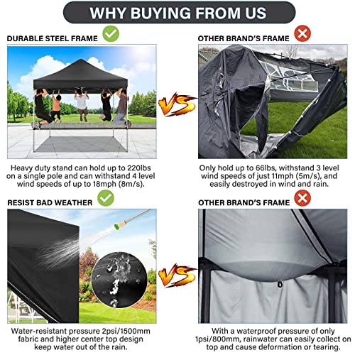 Image of COBIZI 10x10 Pop Up Canopy Tent with 4 Sidewalls,Heavy Duty Canopy,Black