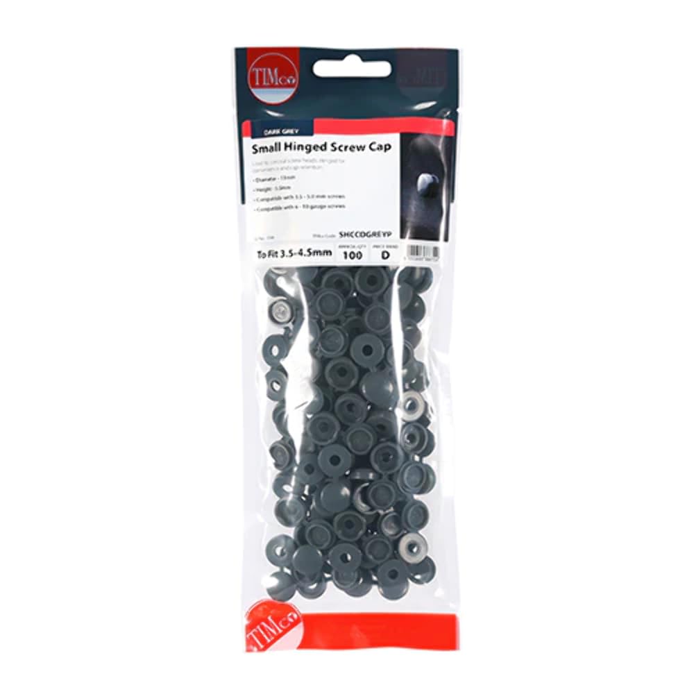 Timco Grey Hinged Screw Caps Dark - To Fit 3.0 To 4.5 Screw Small