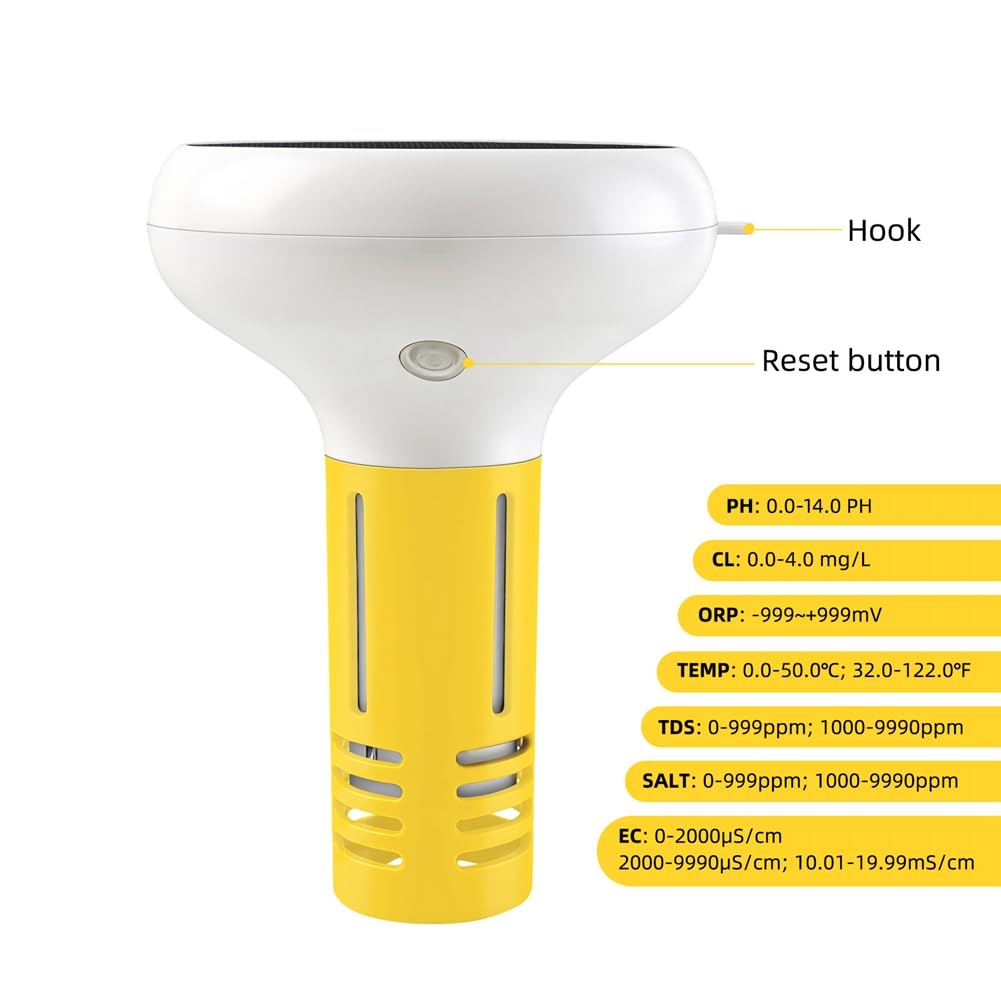 7 in 1 Tuya ZigBee USB+Solar Wasserqualitätsprüfer PH/ORP/EC/TDS/Temp/Chlor/Menge für Pool