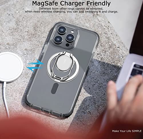 Image of Doflyesky Magnetic Phone Grip Holder Kickstand, Gym Double Adjustable Finger Ring Grip and Stand, Compatible with PopSockets MagSafe Ring Removable for iPhone (Silver)