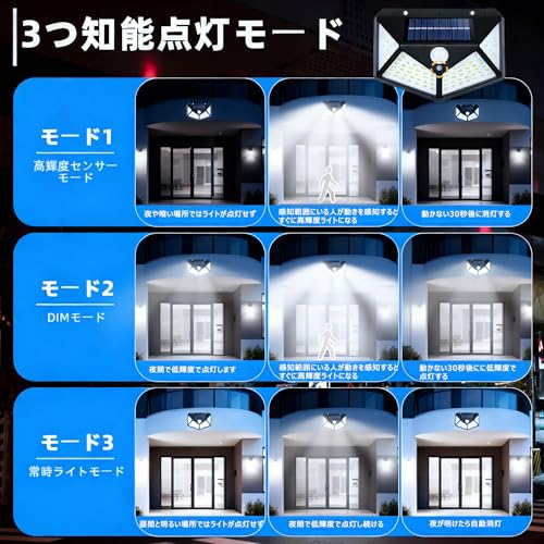 ソーラーライト 屋外 センサーライト ソーラー 4面発光 3つ知能モード 自動点灯 人感センサー 防水 太陽光発電 ガーデン ウォールライト 壁掛け/庭先/表玄関/駐車場 設置簡単 防災対策 防犯ライト 昼白色 4個セット [4]