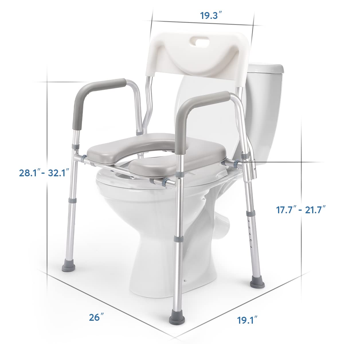 AUITOA 4in1 Raised Toilet Seat with Handles and Back, 300lb Medical