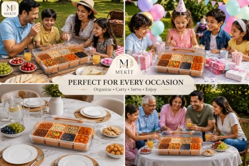 Image of MEKIT Square Masala Box for Kitchen, Plastic Container for keeping Spices, 8 Section Multipurpose Masala Box with Lid (LightPink -8C)