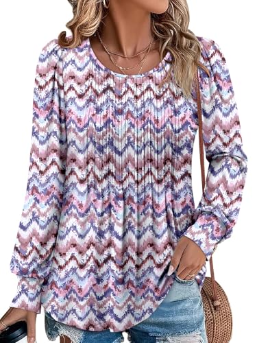 BETTE BOUTIK Long Sleeve Shirts for Women Fall Tops Dressy Blouses Crewneck Tunic Tops for Leggings S-3XL