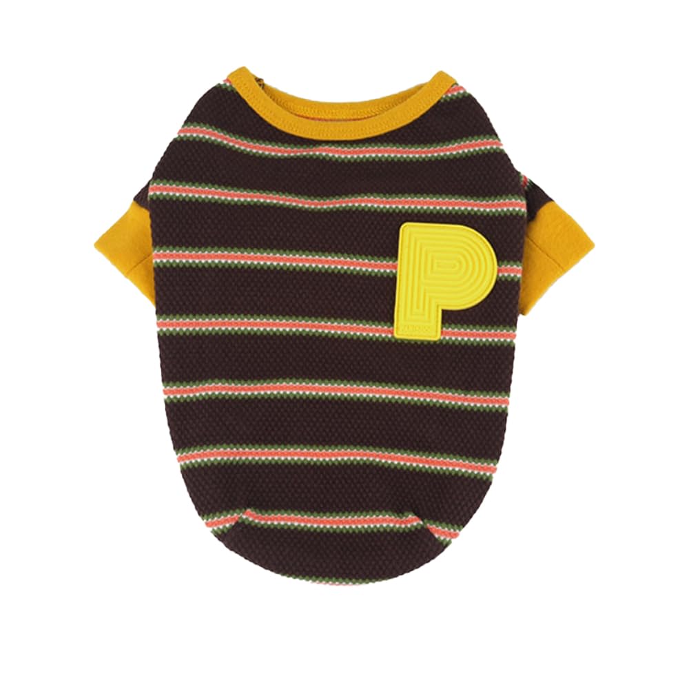 Maze Stripe Dog Shirt, Classic Striped Pet Clothes for Small, Medium, Large Dogs & Cats Soft Cotton, Stretchy Comfortable Fit Puppy T-Shirt (Navy & Brown) (Brown, XXL)