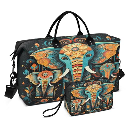 Cool Watercolor Elephants Sports Swim Gym Bag Weekender Duffel Travel Bags Handbag with Makeup Storage Bag for Girls Men