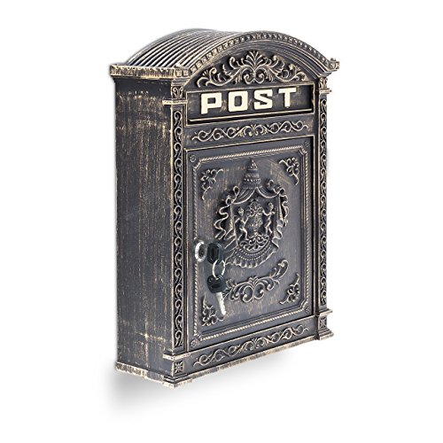 Preisvergleich Produktbild Relaxdays Briefkasten Antik Englischer Wandbriefkasten aus Aluguss mit breitem Briefschlitz für DIN A4 Umschläge HBT: 44,5 x 31 x 9,5 cm nostalgischer Postkasten mit rundem Dach, bronze