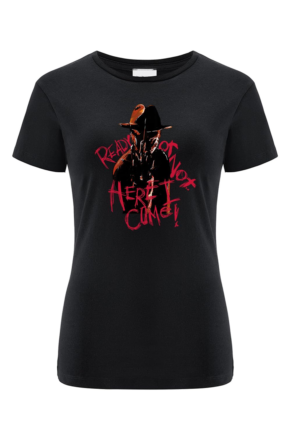 ERT GROUP Warner Bros. Nightmare of Elm Street 007, Women's Short-Sleeve T-shirt, 100% Cotton, Print, Size XL, Black, Seamless Design,