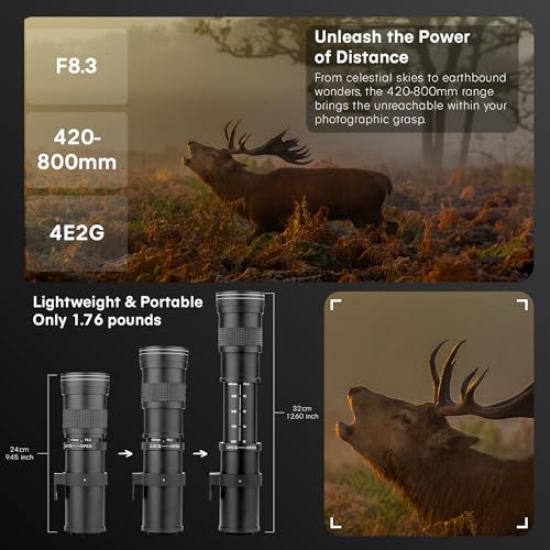 Image of Commander Optics 420-800mm f /8.3 Manual Telephoto Zoom Lens for Canon EOS 80D, 90D, Rebel T3, T3i, T4i, T5, T5i, T6, T6i, T6s, T7, T7I, SL1, SL2, 70D, 77D, 5D, II /III /IV, 6D | Camera Lens