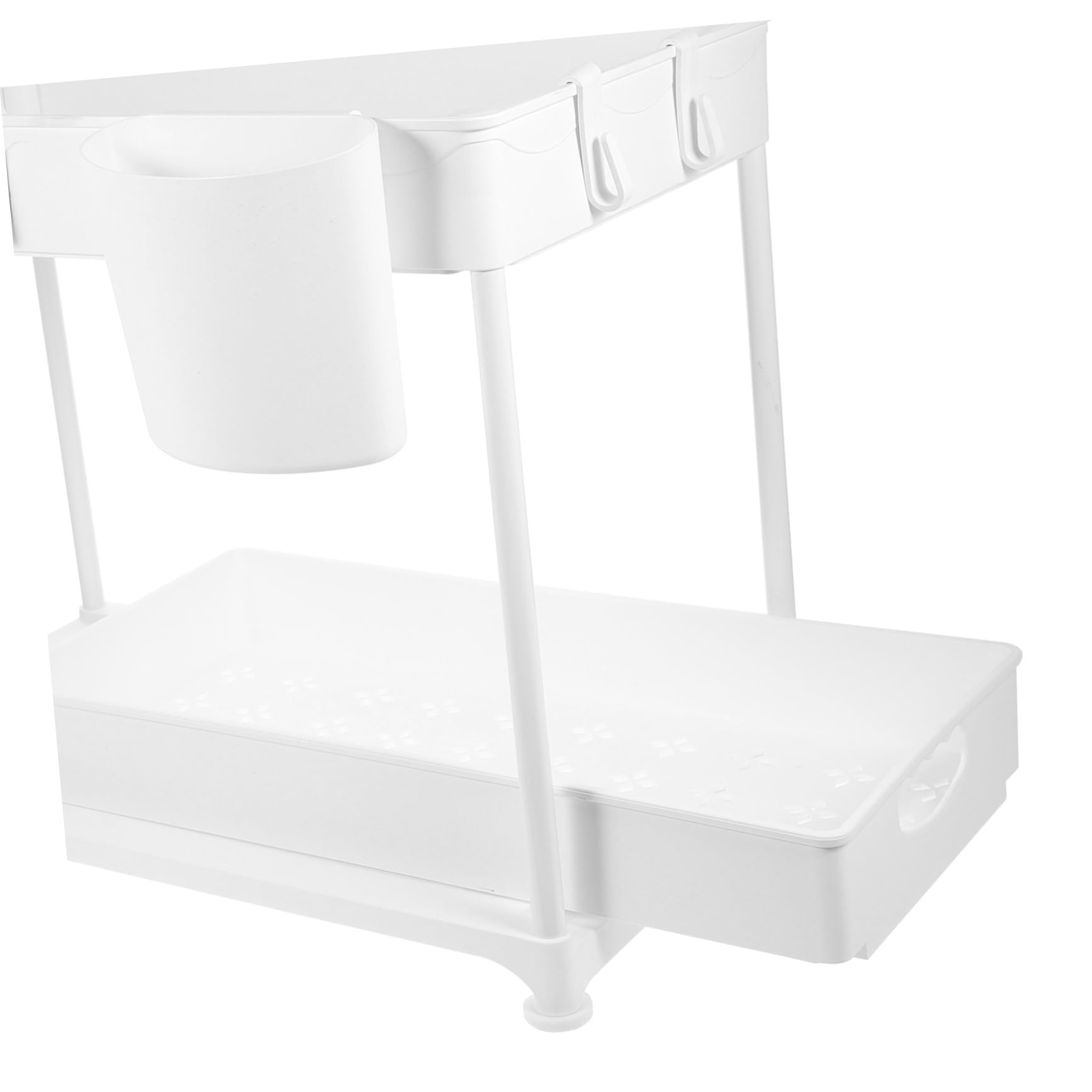 Mensola Organizzatore Sottolavello Estraibile Bianco Abs a Due Livelli | Design a Guardrail, Grande Capienza, Bagno e Cucina, Anti-caduta per Stoviglie